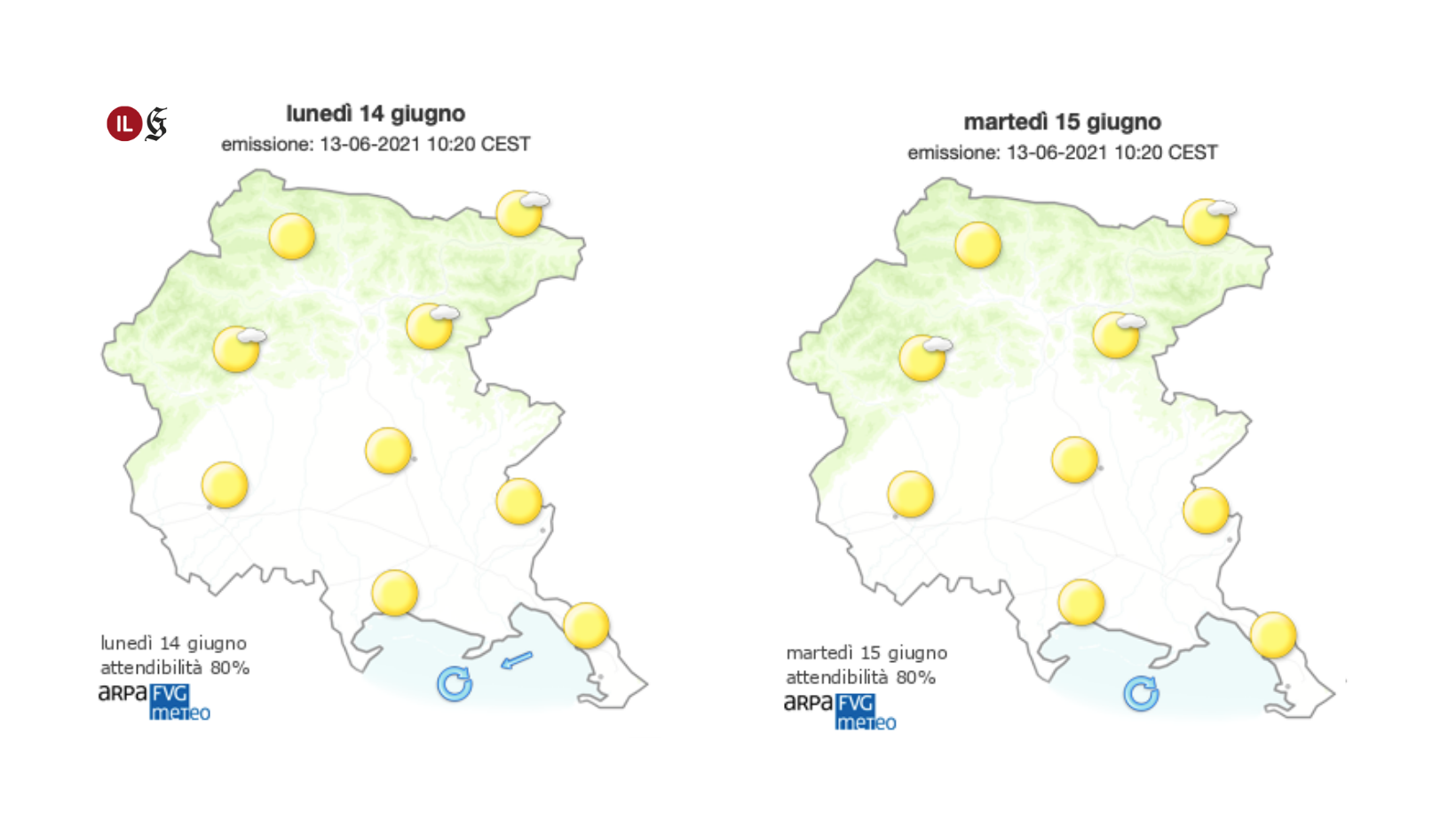 Giornata di sole e caldo sul Goriziano, forse Bora sulla costa